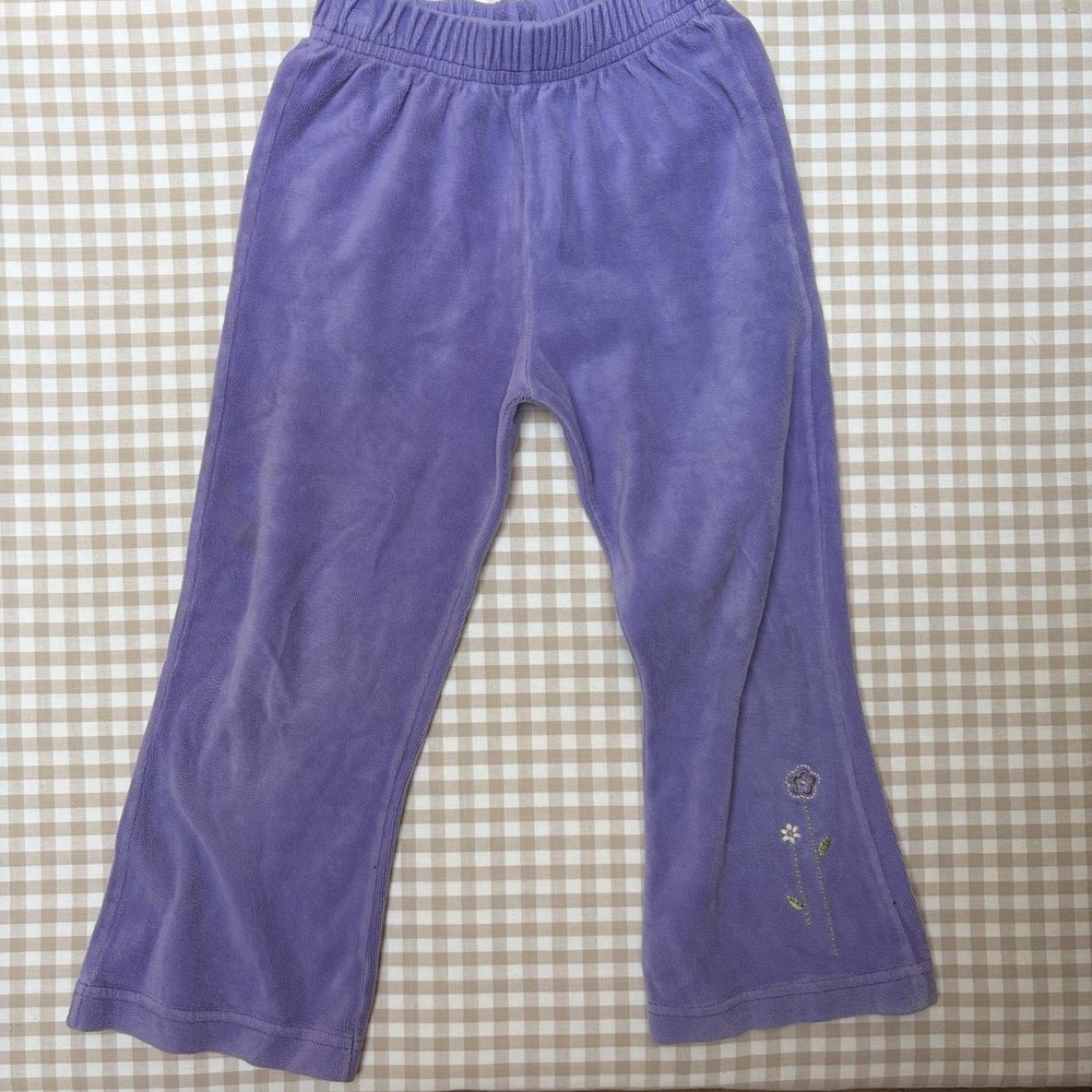 Healthtex Girls Size 5 Purple Velour Pants Embroidered Floral Y2K Wide Leg
